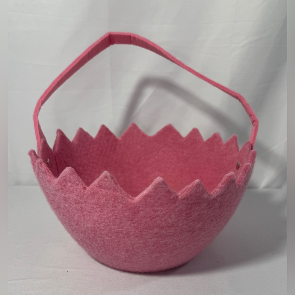 Easter Figural Egg Basket Pink Storage Bin Soft Wool Felt #2